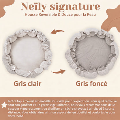 Nid d'éveil Nuage coloris Gris Brume : housse réversible gris clair d'un côté, gris foncé de l'autre